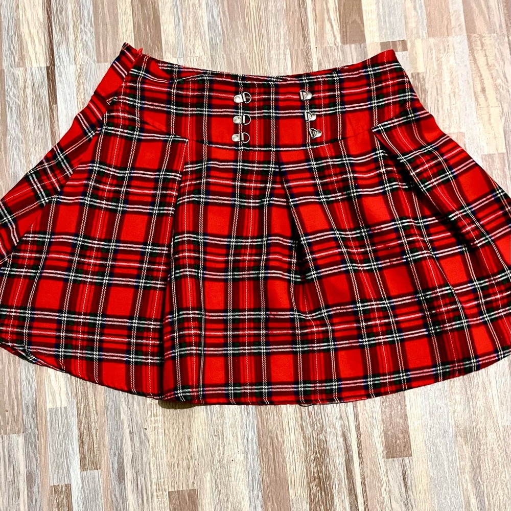 Red Corset Waist Tartan Skater Skirt